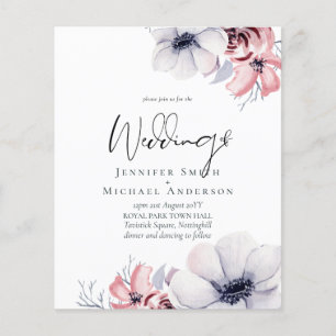 Dusty Navy Blue Coral Floral Script Mariage Budget