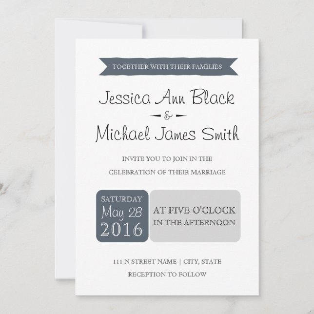 Dusty Navy & Grey | Invitation de mariage (Devant)