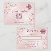 Dusty PInk Cherry Blossom RSVP Mariage chinois