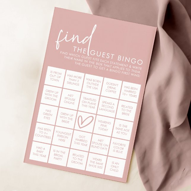 Dusty Pink Minimalist Douche Invité Bingo Jeu (Créateur téléchargé)