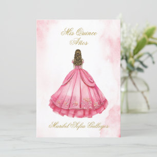 Dusty Pink Quinceanera invitation en espagnol