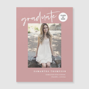 Dusty Pink Script School Graduate Photo Magnet