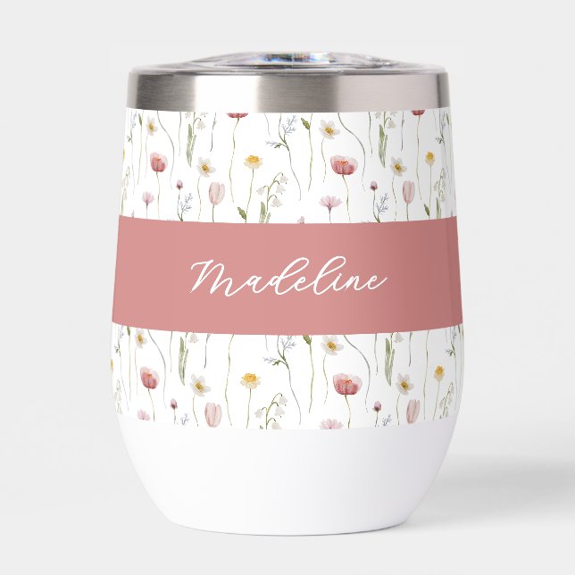 Dusty Pink Wildflower Watercolor Monogram Name (Avant)