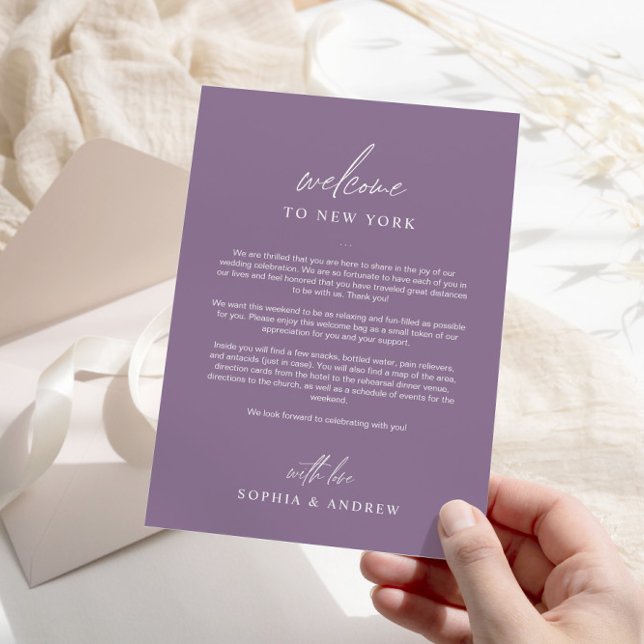 Dusty Purple Bienvenue Itinéraire Carte de remerci (Créateur téléchargé)
