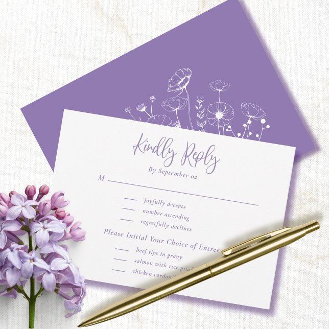 Dusty Purple Blanc Floral Menu Mariage RSVP (Créateur téléchargé)