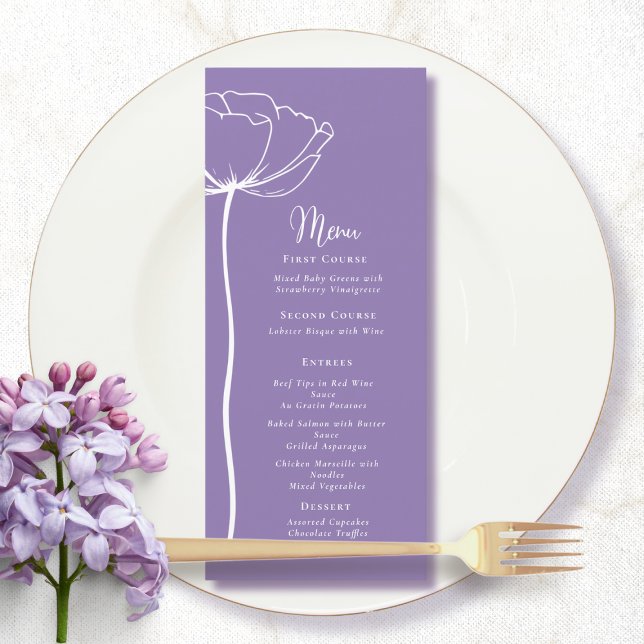 Dusty Purple Blanc Gras Floral Moderne Simple Menu (Créateur téléchargé)