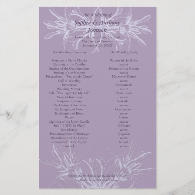 Dusty Purple Floral Wedding Programme (Devant)