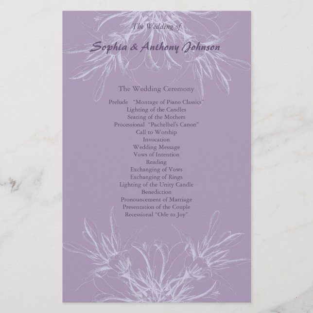 Dusty Purple Floral Wedding Programme (Devant)
