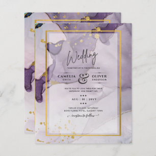 Dusty Purple Gold Alcohol Encre Mariage Abstrait