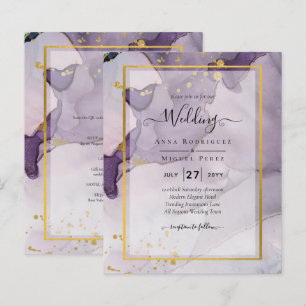 Dusty Purple Gold Alcohol Encre Mariage Abstrait
