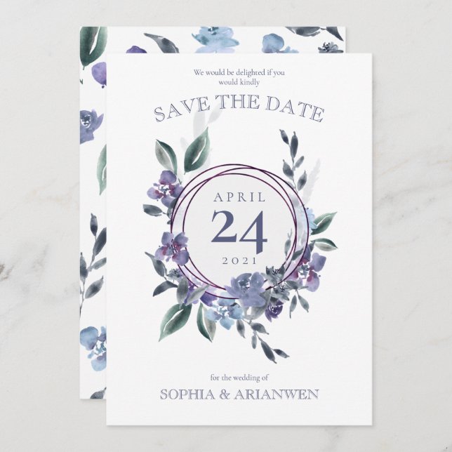 Dusty Purple jardin fleuri Mariage Invitation (Devant / Derrière)