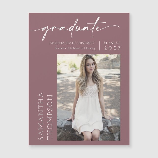 Dusty Purple Minimal Script Photo Graduate Magnet (Devant)