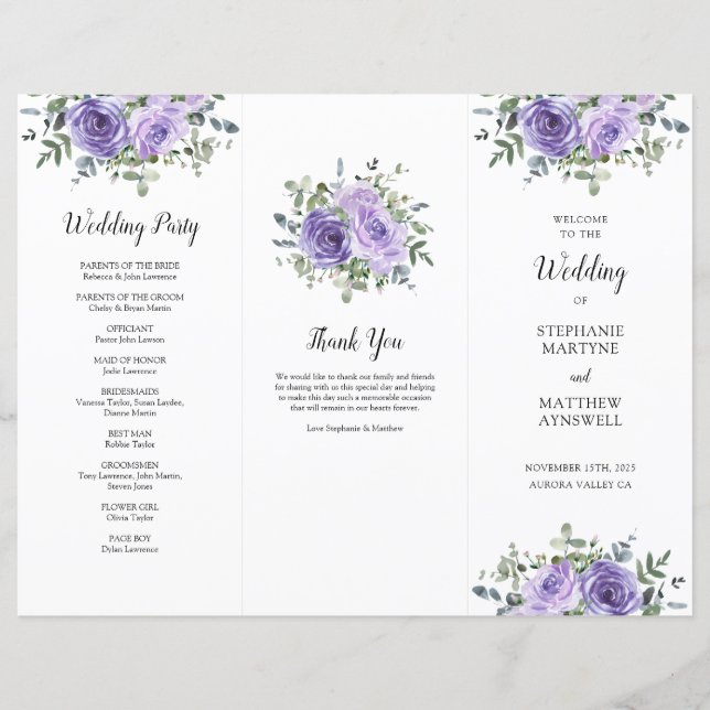 Dusty Purple Rose Eucalyptus Ordre de service (Devant)