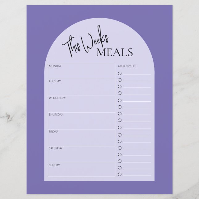 Dusty Purple Texte Minimal Planificateur de repas  (Devant)