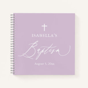 Dusty Purple White Cross Girl Baptism Livre d'invi