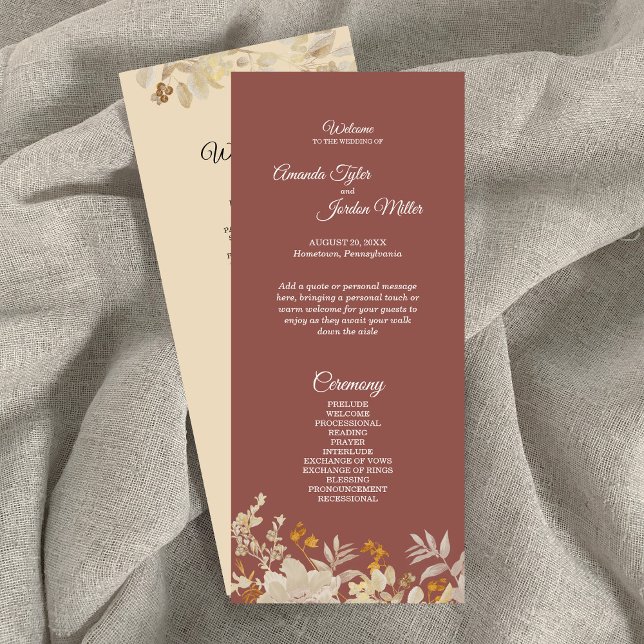 Dusty Rose Automne Boho Wedding Programme (Créateur téléchargé)