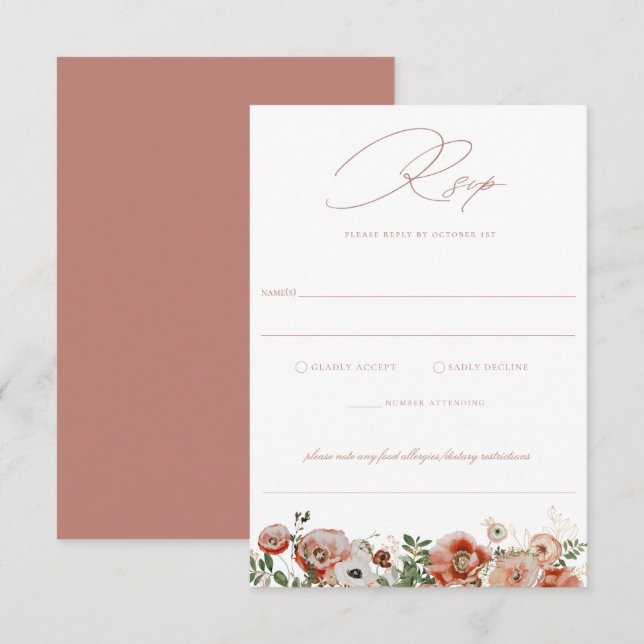 Dusty Rose Automne Floral Wedding Carte RSVP (Devant / Derrière)