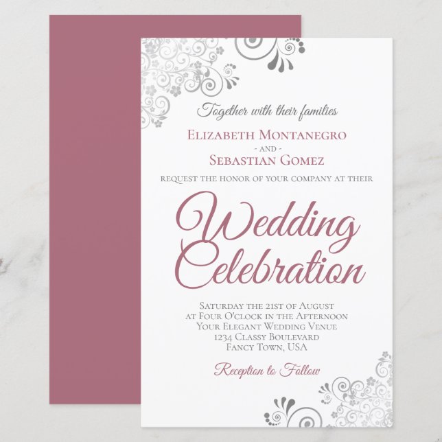 Dusty Rose & Blanc BUDGET Mariage Inviter Grand (Devant / Derrière)
