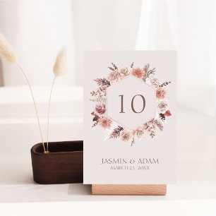 Dusty Rose Boho Pampas Mariage Numéro de table