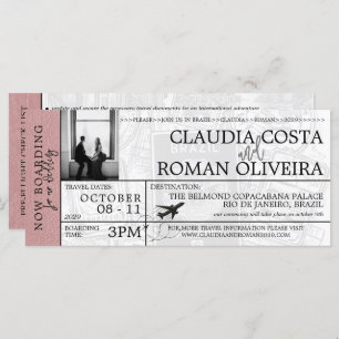Dusty Rose Brésil Mariage Boarding Pass Invitation