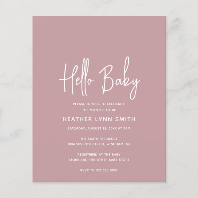 Dusty Rose Budget Bonjour Baby shower Invitation (Devant)