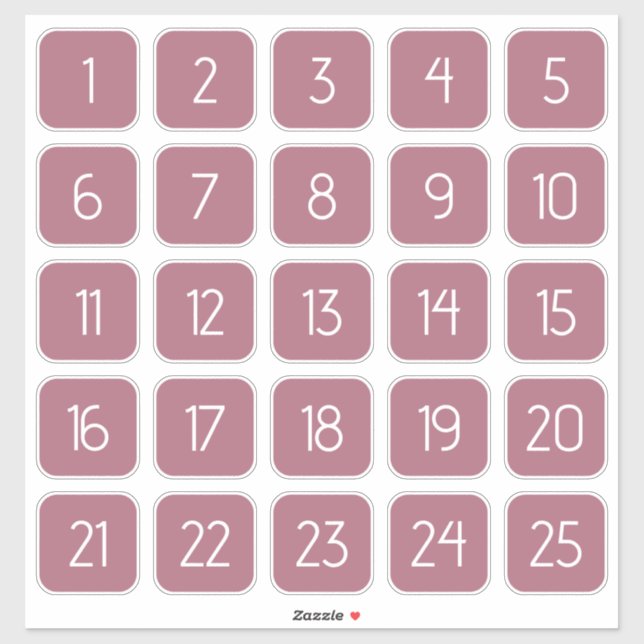 Dusty Rose Customizable Square Number Stickers  (Feuille)