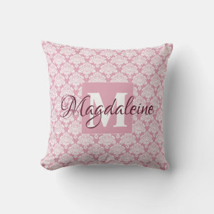 Dusty Rose Damask Coussin avec Monogram & Name