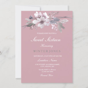 Dusty rose élégant Floral Sweet 16 Invitation