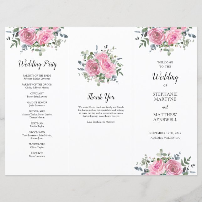 Dusty Rose Eucalyptus Ordre de service (Devant)