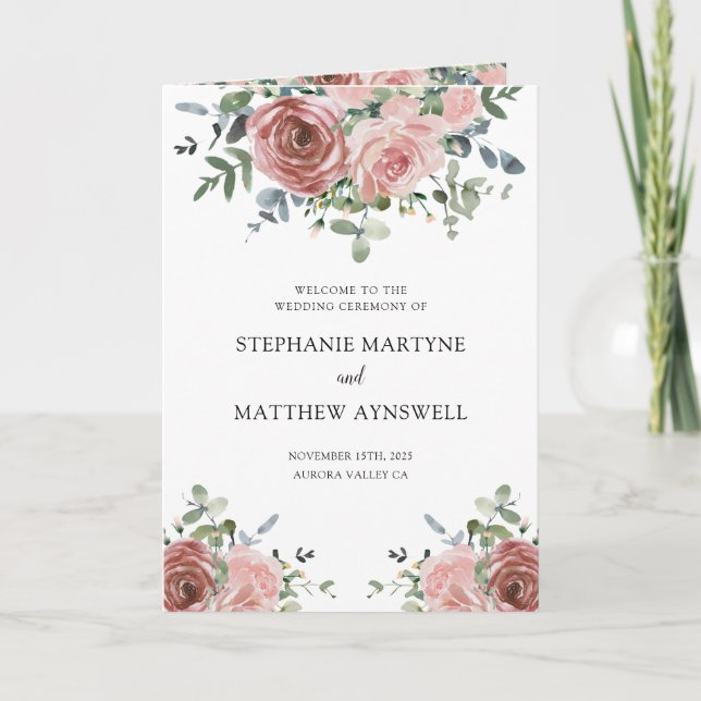 Dusty Rose Eucalyptus Programme de mariage botaniq (Devant)