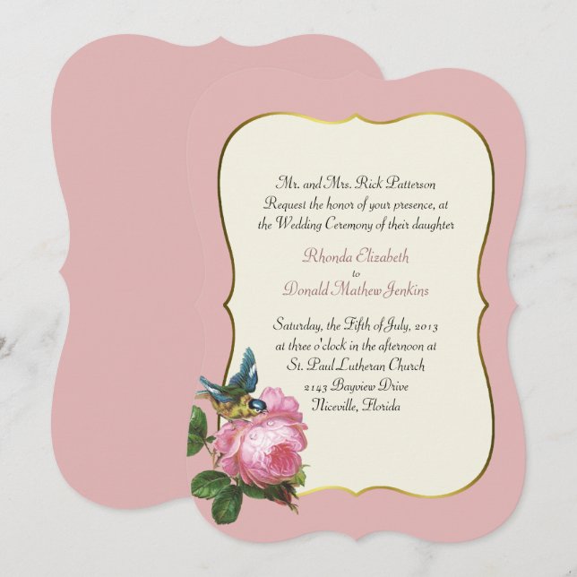 Dusty Rose Faire-part de mariage (Devant / Derrière)