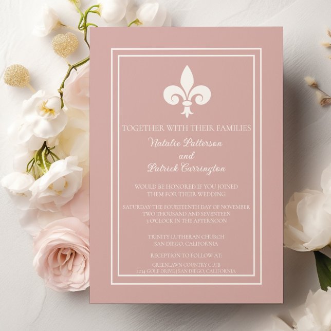 Dusty Rose Fleur de Lis Faire-part de mariage (Dusty Rose Fleur de Lis Wedding Invitation)