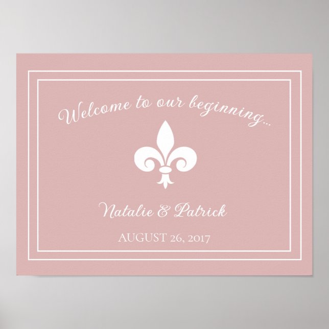 Dusty Rose Fleur de Lis Wedding Poster (Devant)