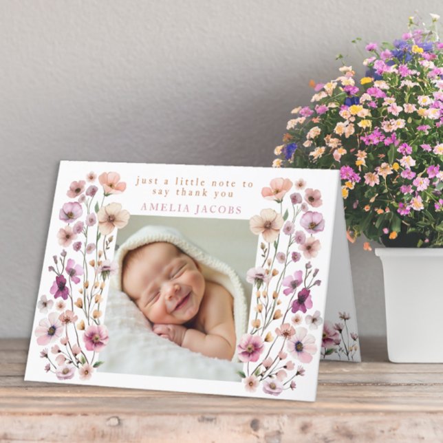Dusty rose Fleur sauvage Carte de remerciements -  (Wildflower Thank You Card)
