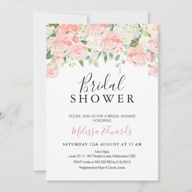 Dusty rose Floral Drop nuptiale Douche Invitation (Devant)
