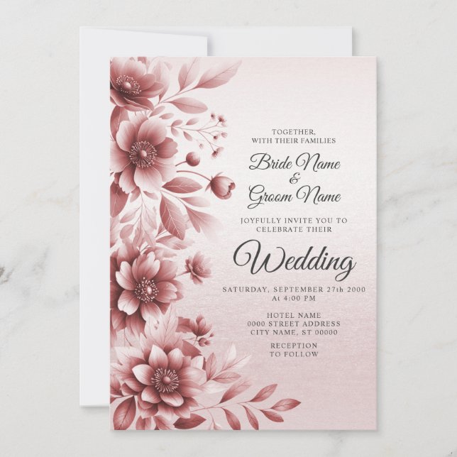 Dusty Rose Floral Faire-part de mariage (Devant)