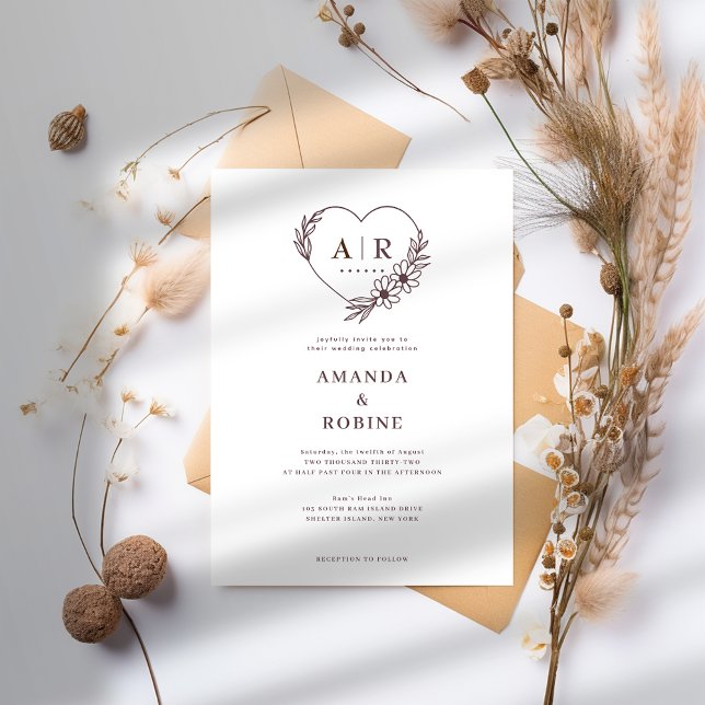 Dusty Rose Floral Heart Faire-part de mariage (Créateur téléchargé)