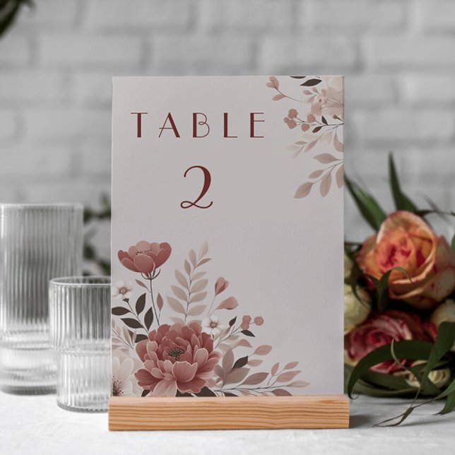 Dusty Rose Floral Mariage Numéro de table (Créateur téléchargé)