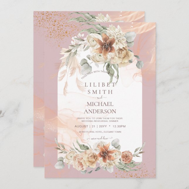 Dusty Rose Floral Pampas RÉHEARSAL DÎNER (Devant / Derrière)