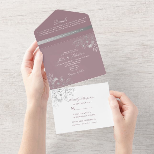 Dusty Rose Floral Photo Faire-part de mariage (Déchirure)