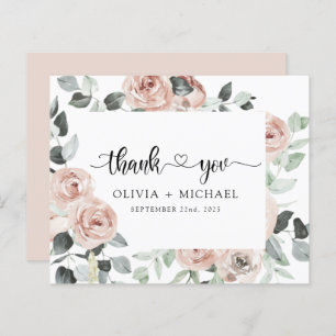 Dusty rose Floral verdure Merci Invitation