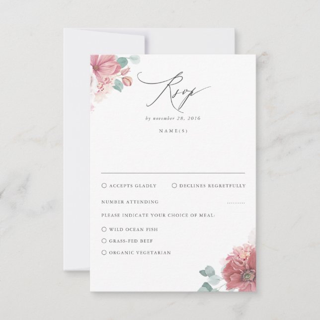 Dusty Rose Floral Wedding RSVP (Devant)