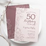 Dusty rose florale 50e anniversaire Invitation de<br><div class="desc">Dusty rose Floral 50e Anniversaire Invitation fête. Design moderne minimaliste avec accents de dessin botanique et police de script de typographie. Carte invitation simple et tendance,  parfaite pour une célébration anniversaire élégante. Peut être customisé à n'importe quel âge. Invitations Zazzle imprimées ou téléchargement instantané modèle imprimable numérique.</div>