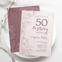 Dusty rose florale 50e anniversaire Invitation de