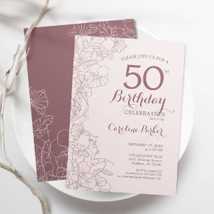 Dusty rose florale 50e anniversaire Invitation de