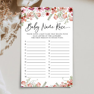 Dusty Rose Florals Baby Name Race Baby shower Jeu