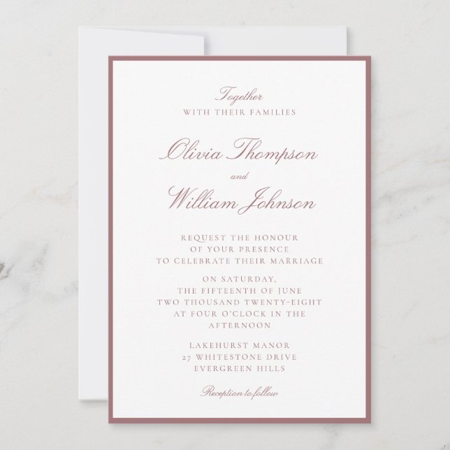 Dusty Rose Framed Wedding Invitation (Devant)