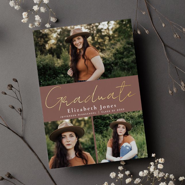 Dusty Rose Graduation Photo Foil Faire-part (Créateur téléchargé)