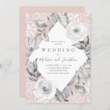 Dusty Rose gris floral Faire-part de mariage dente