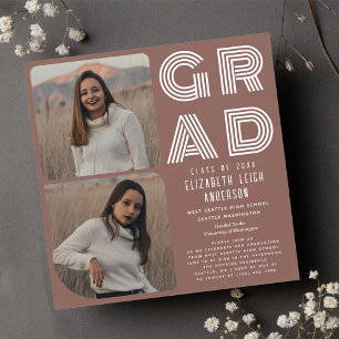 Dusty Rose Retro Photo Graduation Party Invitation